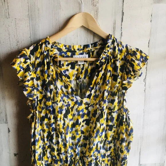 NWOT Velvet by Graham & Spencer Dress Flutter Cap Sleeve Abstract Print Yellow L - Picture 2 of 12